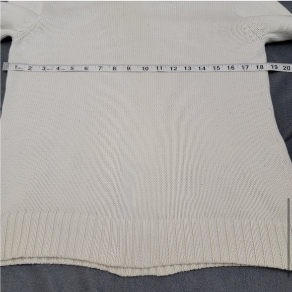 Women's LRL Lauren Jeans Co Ivory Mock Neck Sweater Brass Buckles Size M/L - Picture 11 of 12